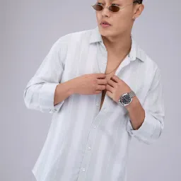 Vastrado Grey Cotton Relaxed Fit Striped Shirt image 5