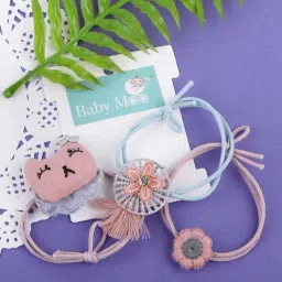 Baby Moo Kids Pink & Blue Embroidered Rubber Band-image-10