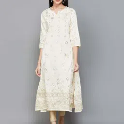 Melange by Lifestyle Off-White Embellished Straight Kurta-image-28