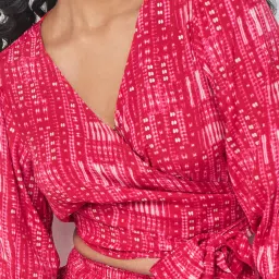 Global Desi Red Printed Top With Skirt image 5