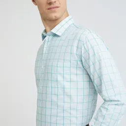 Park Avenue White Slim Fit Check Shirt image 5