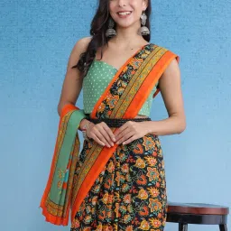 Saree Mall Black Printed Sarees With Unstitched Blouse image 5