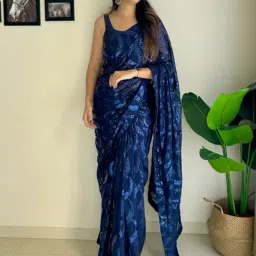 Saree Mall Navy Embellished Sarees With Unstitched Blouse-image-79