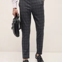 The Bear House Grey Slim Fit Checks Trousers image 4