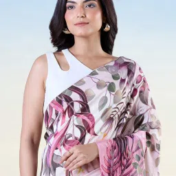 navyasa by liva Pink Printed Saree With Unstitched Blouse image 5