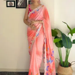 Saree Mall Peach Embellished Sarees With Unstitched Blouse-picture-17