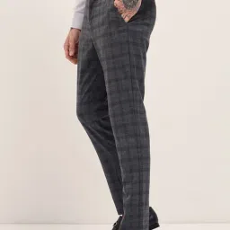 The Bear House Grey Slim Fit Checks Trousers image 3
