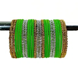 Adiba Fashion Factory Set Of 40 Beige Glass Artificial Stones & Beads Bangle image 2