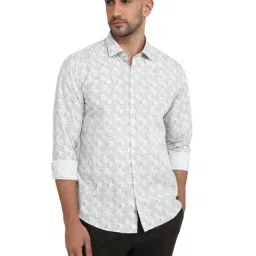 Park Avenue Light Green Cotton Printed Slim Fit Shirt-image-36
