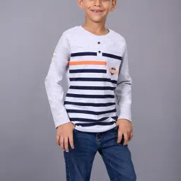 3PIN Boys Grey Cotton Striped T-Shirt-picture-23