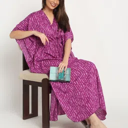 Sweet Dreams Abstract Printed V-Neck Maxi Kaftan Nightdress-image-37
