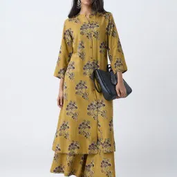 Utsa by Westside Mustard Floral Pattern A-Line Kurta-image-64