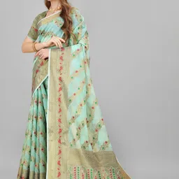 VS MALL Ethnic Motifs Zari Pure Cotton Handloom Banarasi Saree image 4