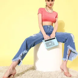 KASSUALLY Women Blue High-Rise Flared Fit Jeans image 2