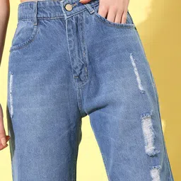 KASSUALLY Women Blue High-Rise Flared Fit Jeans image 5