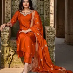 SZN Women Ethnic Motifs Embroidered Regular Thread Work Kurta with Trousers & With Dupatta-picture-29