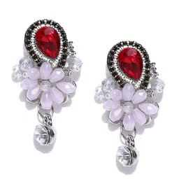 Jewels Galaxy Red & Pink Silver-Plated Handcrafted Floral Drop Earrings-picture-19