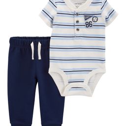 Carter's Half Sleeves Striped Onesie With Legging - Blue-picture-12
