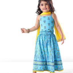Earthy Touch Premium Cotton Knit Sleeveless Lehenga Choli Set with Dupatta Floral Print - Blue-picture-23