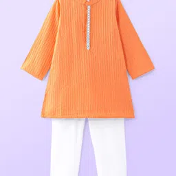 Babyhug Cambric Full Sleeves Pintucked Kurta with Embroidered Neck & Pyjama Set - Orange-picture-27