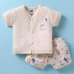 Simply Sinker KnitHalf Sleeves Shorts Night Suit with Animal Print - Cream-picture-4