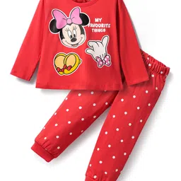 Babyhug Disney Single Jersey Knit Full Sleeves Night Suit with Minnie Mouse Graphics - Red-picture-20