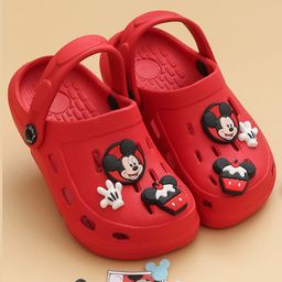 Disney by Yellow Bee Solid Perforated Clogs With Mickey & Friends Featuring Character Designed Charms - Red-picture-33
