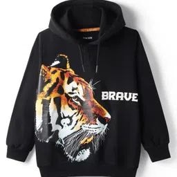 Pine Kids Cotton Knit Full Sleeves Hooded Sweatshirt With Tiger Print - Black-picture-22
