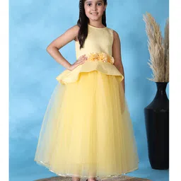 Toy Balloon Kids Net Woven Sleeveless Floral Applique Detailed Gown - Yellow-picture-10