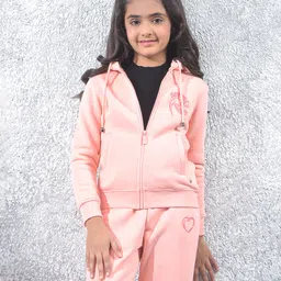 CRIMSOUNE CLUB Cotton Knit Full Sleeves Natures Child Text Printed Light Winter Hooded Sweatjacket - Pink-picture-26