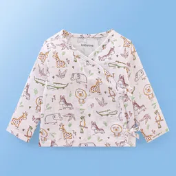 Babyoye 100% Cotton Organic Full Sleeves Jhablas with Side Knot Animal Print - Multicolor image 2