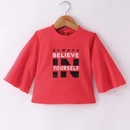 Enfance Synthetic Polka Dots & Text Printed Dungaree With Full Sleeves Tee - Red image 2