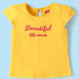 Babyhug Cotton Knit Cap Sleeves T-Shirts with Floral Polka Dots & Text Print Pack of 3 - Yellow Pink & White image 2