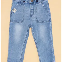 Pantaloons Baby Solid Button Down Jeans With Suspender - Blue image 5