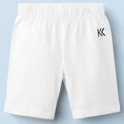 kookie kids india Kookie Kids Cotton Lycra Knit Above Knee Length Cycling Shorts With Logo Print Pack of 2 - White image 4