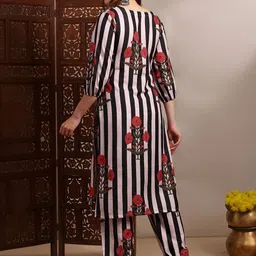 Globus Women Striped Regular Kurta with Trousers image 4