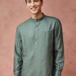 Fabindia Men Band Collar Solid Slim Fit Casual Shirt-picture-39