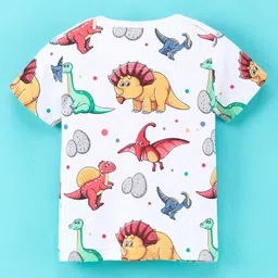 Mini Taurus Half Sleeves Tee & Dungaree Style Romper Dino Print- Red & White image 5