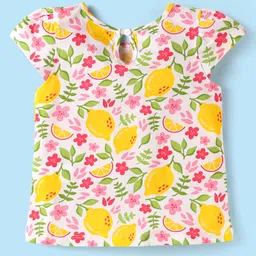 Babyhug Cotton Knit Cap Sleeves T-Shirts with Floral Polka Dots & Text Print Pack of 3 - Yellow Pink & White image 5
