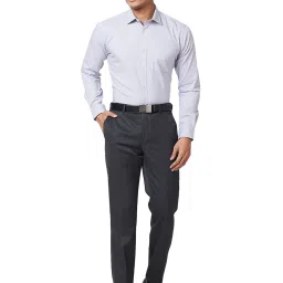 Park Avenue Dark Grey Regular Fit Self Design Flat Front Trousers image 5