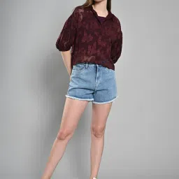 Izel Maroon Regular Fit Self Pattern Casual Shirt image 5