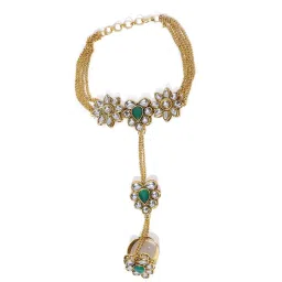 Zaveri Pearls Green & Clear Alloy Hand Harness image 5