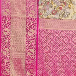 JUST FASHION Beige & Pink Silk Printed Saree With Unstitched Blouse image 5