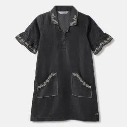 Elle Girls Black Embroidery Dress-image-14