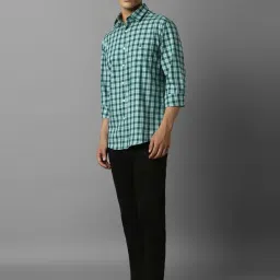 Louis Philippe Sport Green Cotton Slim Fit Checks Shirt image 5