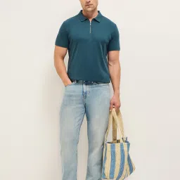 The Bear House Blue Cotton Regular Fit Solid T-Shirt image 5