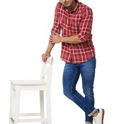 Spykar Red Cotton Regular Fit Checks Shirt image 5