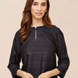 Fabindia Black Woven Pattern Straight Kurta image 5