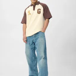 The Souled Store Beige Cotton Loose Fit Printed Polo T-Shirt image 5