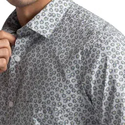 ColorPlus Grey Pure Cotton Tailored Fit Printed Shirt image 5